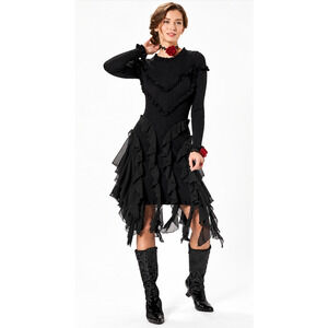 The Pyramid Collection Starlet Knit Dress Black Chiffon Ruffle Gothic Size L
